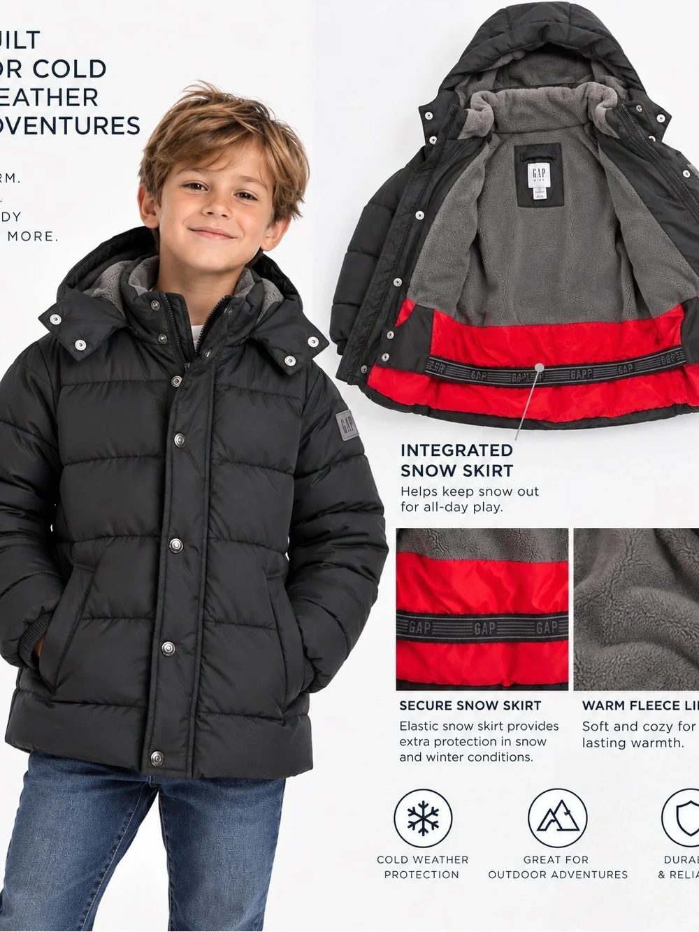 EUC GAP Kids’ Black Quilted Winter Puffer Jacket with Hood